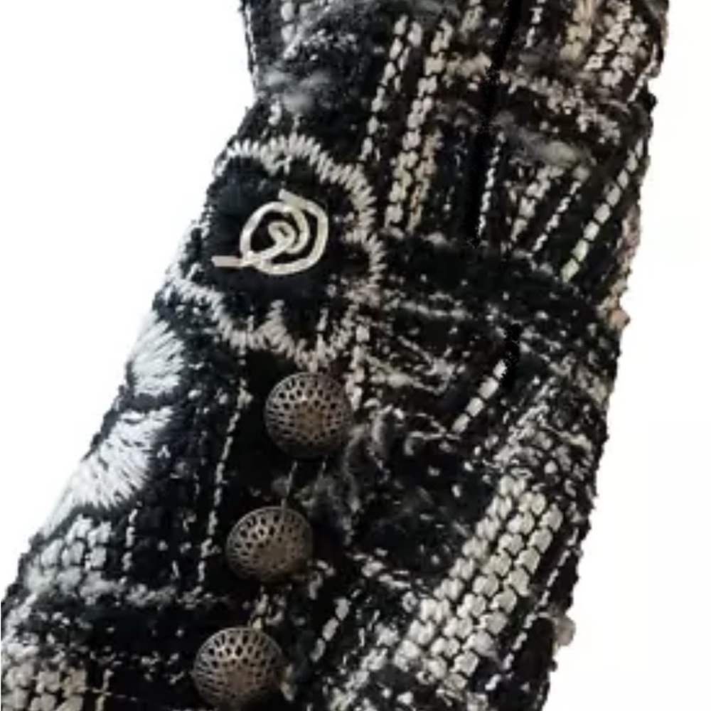 Vintage Carlisle Tweed Embroidered Floral Jacket Black & White Mock Collar Sz 2 - Picture 4 of 8